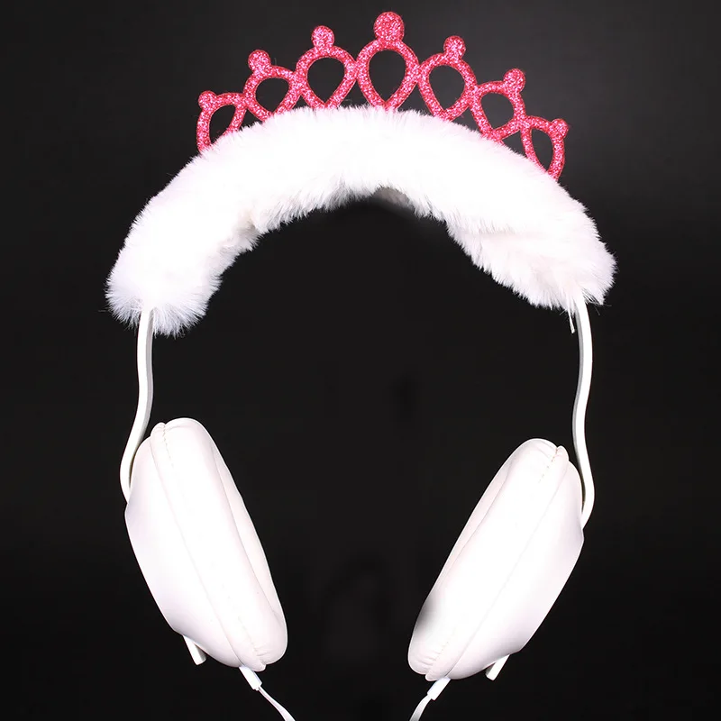 Kids Headphones Cute Cartoon Wired Headset Bling Princess Crown Earphone For Girls Children Gaming Safe Over Ear Headphone