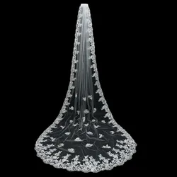 New Arrival 3 Meter White Ivory Cathedral Wedding Veils Long Lace Edge Bridal Veil Wedding Accessories Bride