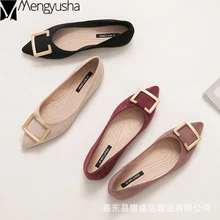 Повседневная обувь с острым носком; женская обувь на плоской подошве с квадратной металлической пряжкой; обувь с мягкой подошвой; zapatos de mujer femme; удобная обувь из флока