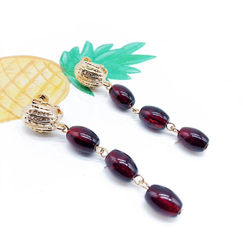 

Free Shipping Dark Red Natural Stone Charm Long Elegant Earring