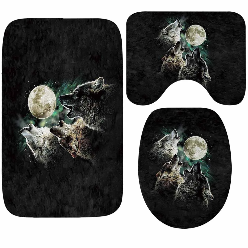 

Wolf Series Bathroom Mats and Toilet Cover Sleeves Absorbent Flannel Bath Rug Non Slip Bath Mat Bathroom Carpet 3Pcs/Set