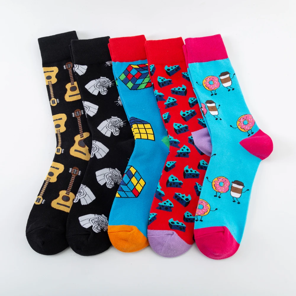 

Fashion cheese Guitar Magic Cube Pattern Novelty Crew Wedding Socks Men's Funny Creative Casual Cotton Colorful Socks For Male