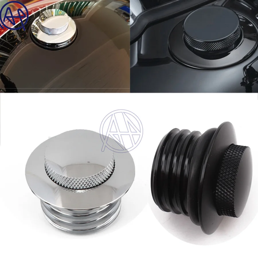 

Black/Chrome Aluminum Motorcycle Flush Pop Up Reservoir Gas Cap Vented Fuel Tank Right-hand Thread For Harley Bikes