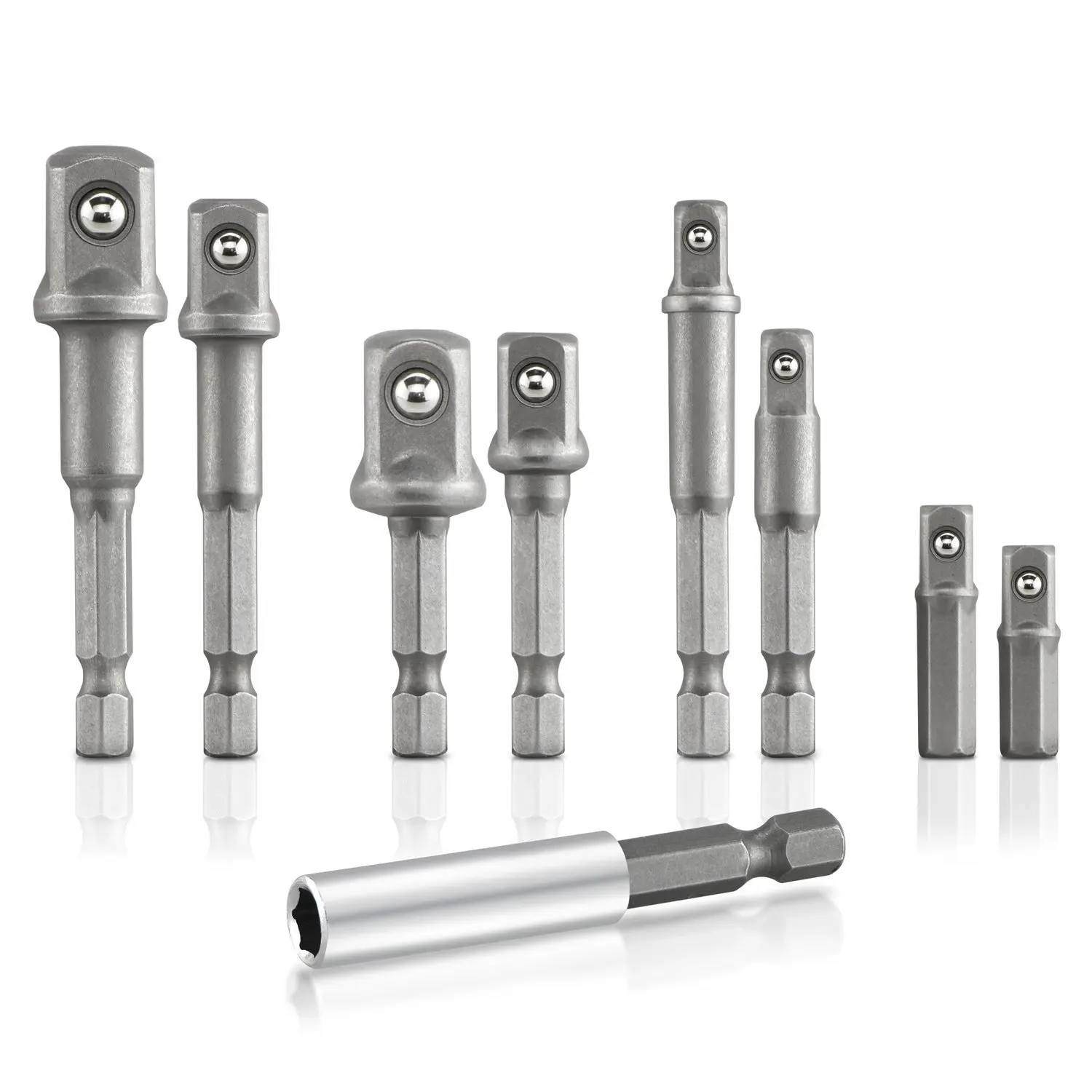 

Hex Shank to Square Drive Socket Adapter Bit Bar Set, 9 Pieces | CR-V 1/4, 3/8, 1/2-inch Drive Drop shipping