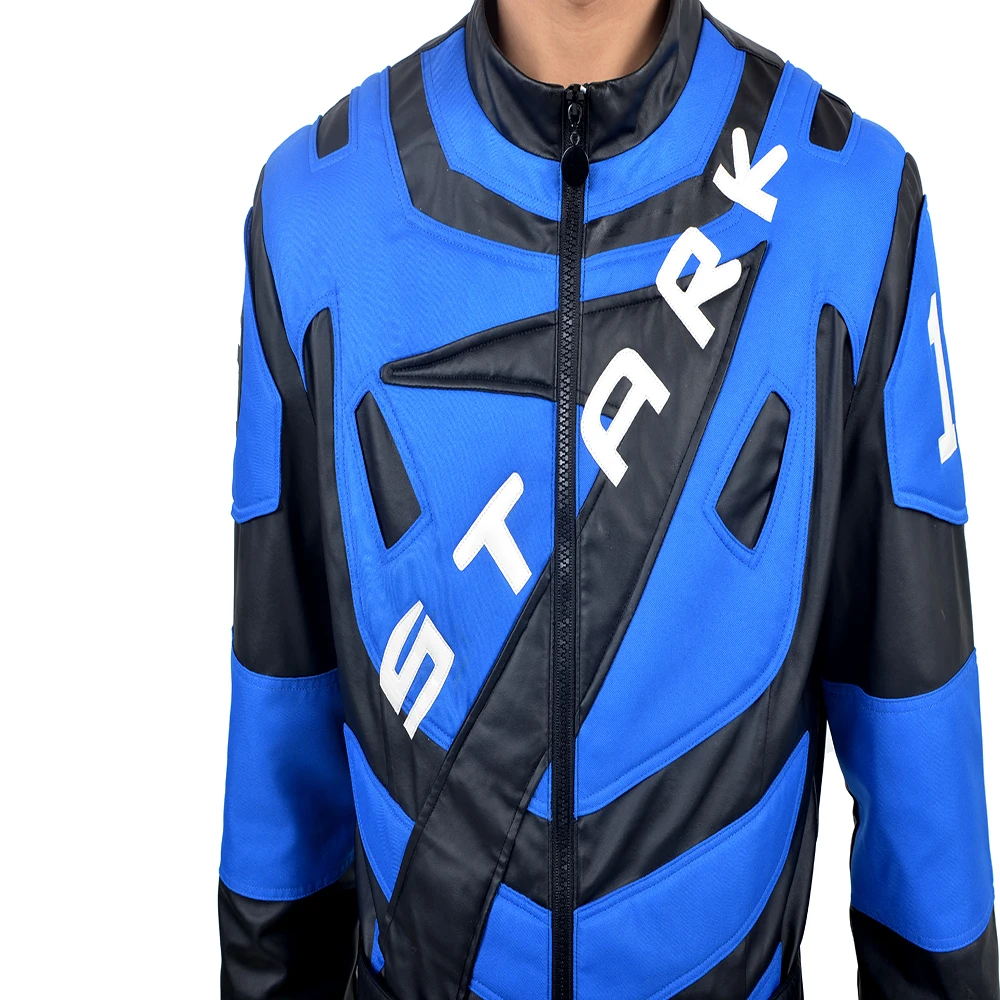 Iron Man Cosplay Tony Stark Costume Men Racing Uniform Suit Blue Jumpsuit Outfit