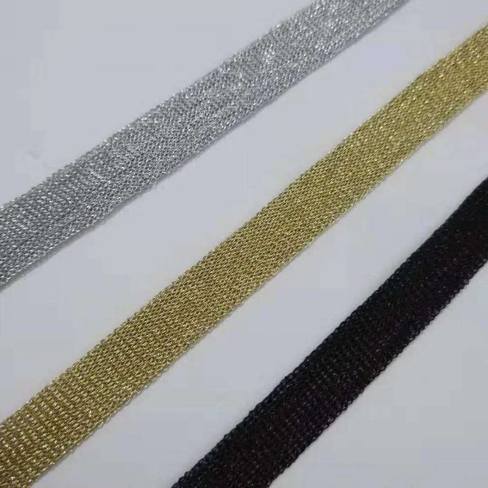 

Hollow Lurex Mesh Webbing Fabric 1cm Wide Thin Polyester Nylon Webbing Not stretch Ribbon 5yards