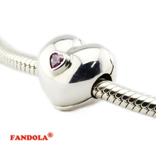 Надежный, с сердечками клип бусины с розовый кубический циркониевый подходит, соответственные Европейской Пандоре обаятельные Браслеты 925 пробы Серебряные ювелирные изделия