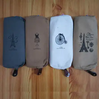 

New Arrival 100PCS Retro towers linen pencil bag students Paris style pencil cases stationery material escolar office supplies