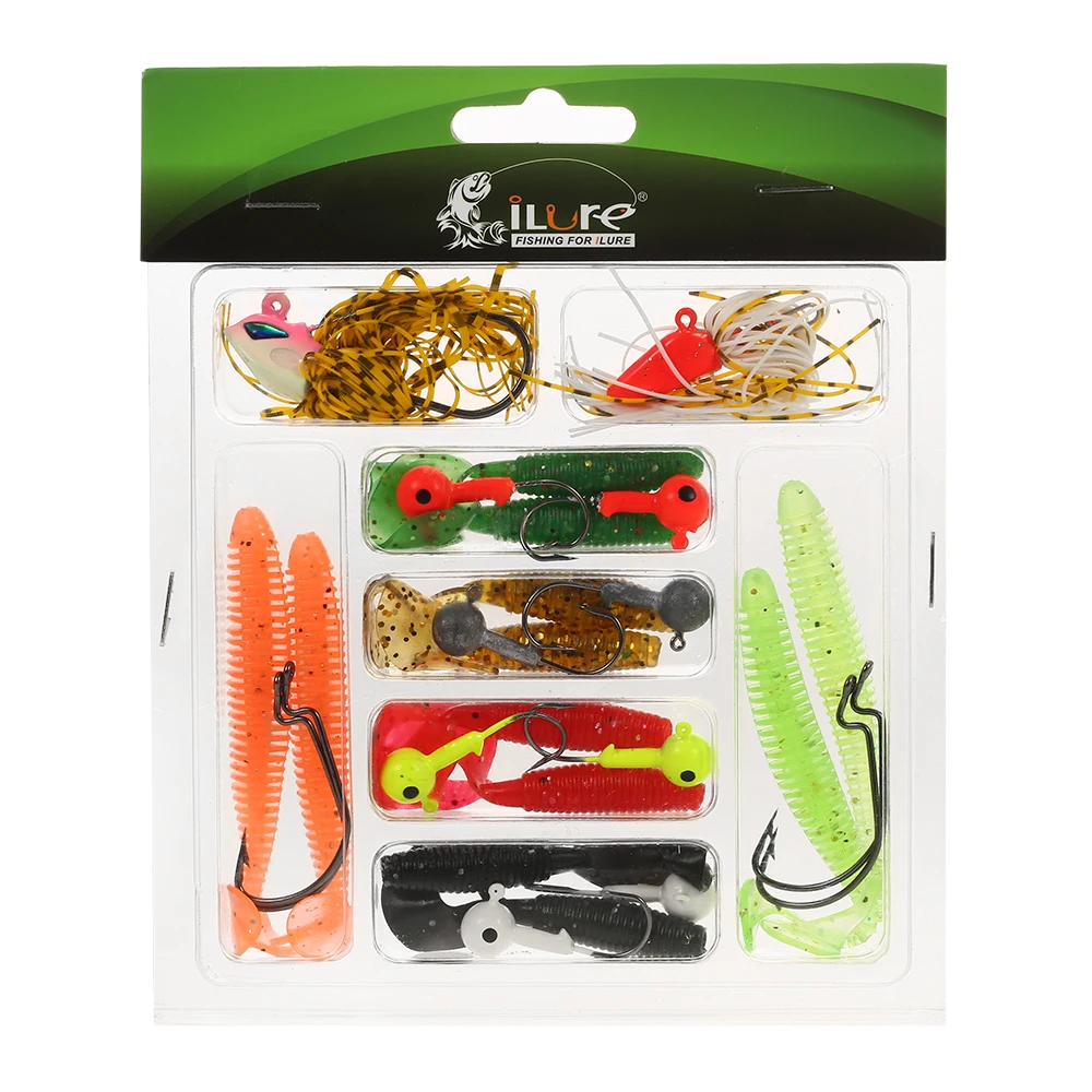 

26 Pcs/lot Fishing Lure Set Soft Lure Worm Freahwater Jigging Spoon Hook Maggot bait Hook crankbait fishing tackle accessories
