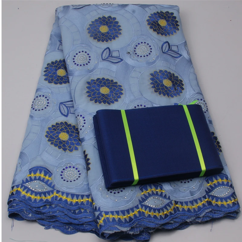 

Cotton African Swiss Voile Lace Fabric High Quality With ASO OKE SCRAF African Lace Dress FABRIC For Party XZ501B-2