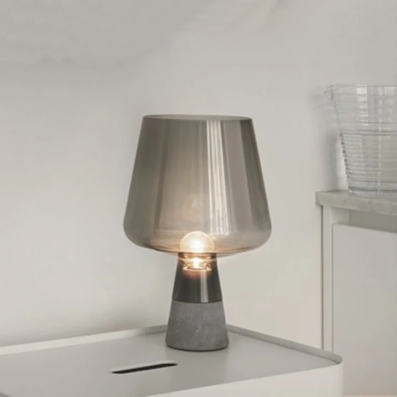 Современная настольная лампа серое стекло, Светильники для спальни, кухни, гостиной, кабинета, столовой, дома, настольная лампа с пультом