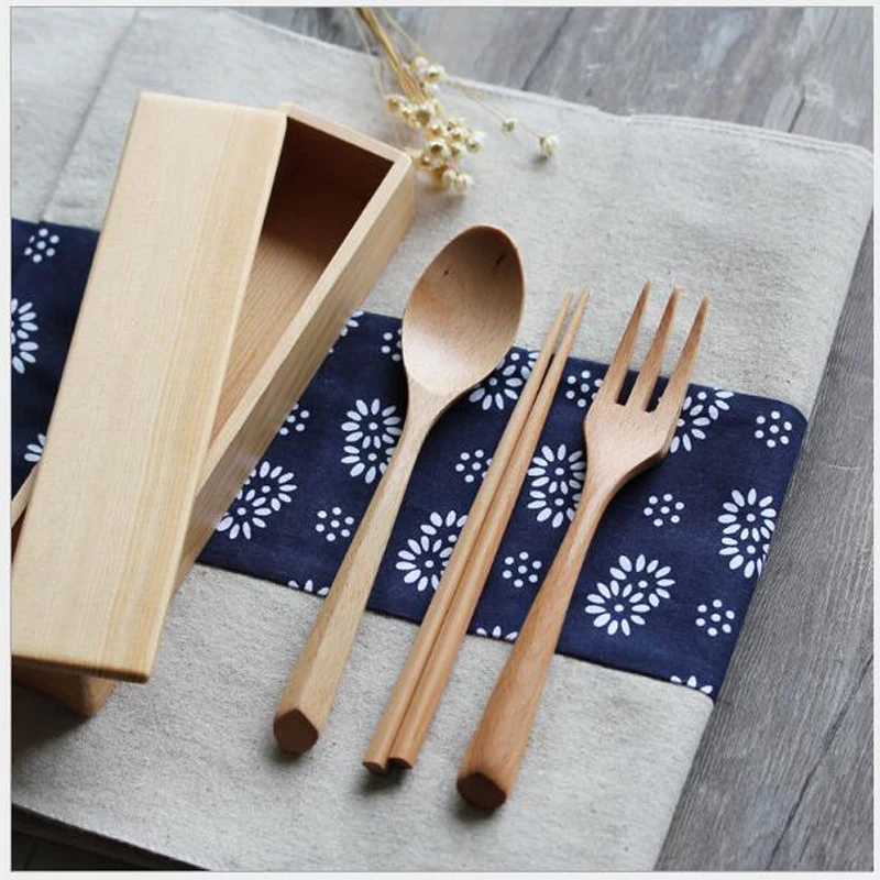 AIRCHR Portable Korean Dinnerware Set Convenient Hygiene Pocket Wooden