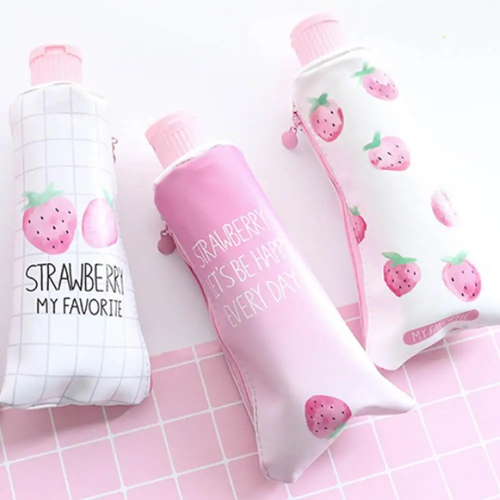 

Cute Strawberry Toothpaste PU Pencil Case With Pencil Sharpener Storage Bag School Office Supplies Stationery For Students Gifts