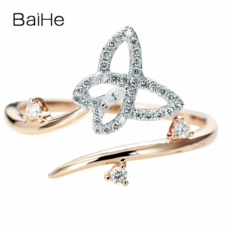 Baihe Solid 14K Rose Gold H/Si Natural Diamond Butterfly Ring Women Trendy Fine Jewelry Making Anillo De Mariposa Muslimah