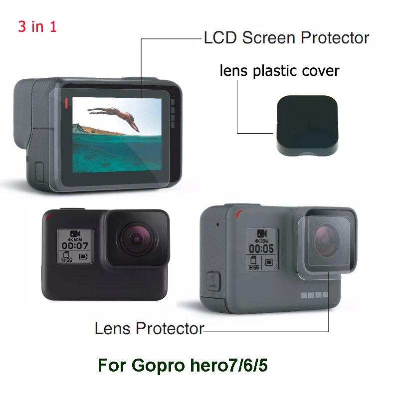 

Tekcam 3in1 for Gopro hero 7 Accessories Screen Protector Cover Lens Protective Film For Gopro hero 7 hero 6 Hero 5 gopro 7/6/5
