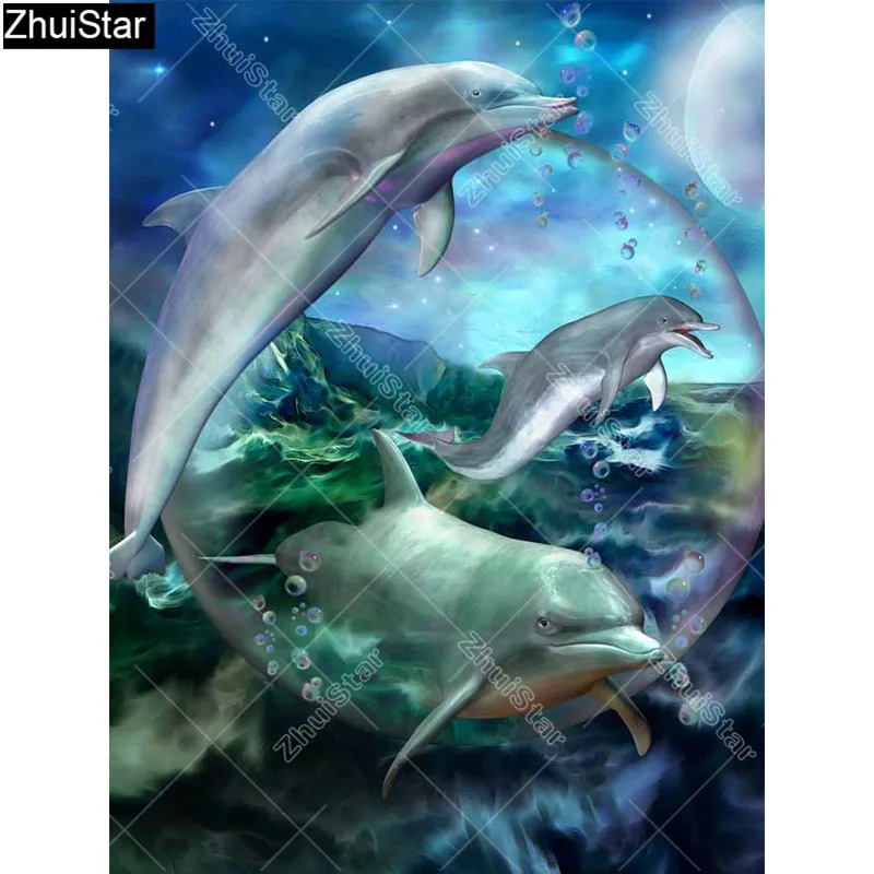Zhui Star Full Square Drill 5D DIY Diamond Painting &quotCaper dolphins&quot 3D Embroidery Cross Stitch Rhinestone Mosaic Decor | Дом и сад