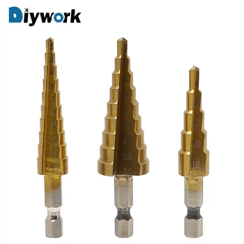 

DIYWORK Hand Tools Set 3-12mm 4-12mm 4-20mm High Speed Steel Wood Metal Drilling HSS Titanium Plating Step Drill
