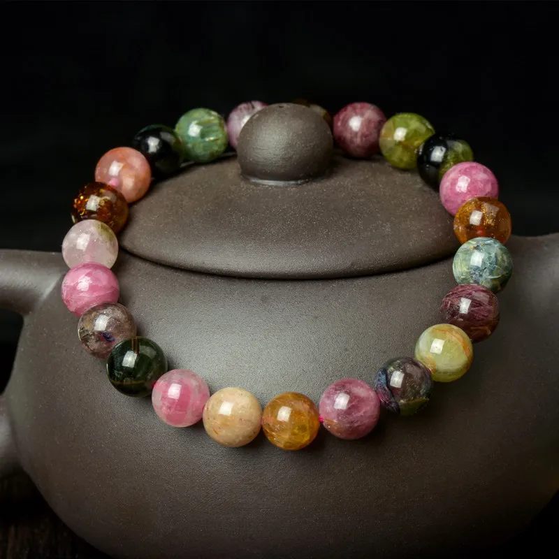 8 мм бусины Природный турмалиновый Камень Strand браслеты модные женские очаровательные подарочные украшения Радужный турмалиновый браслет с драгоценным камнем