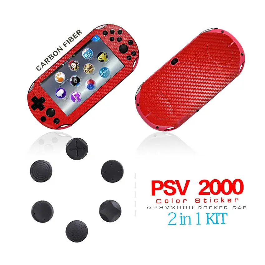 

Game accessories Carbon Fiber Red Skin Sticker Cover for PS vita PSV Full Body Vinyl Decal + 6pcs Analog Stick Silicone Cap