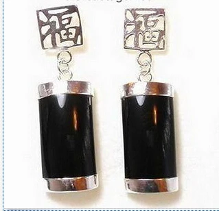 

FREE SHIPPINGBlack Agate Jade 18KWGP Fortune Earrings A0422