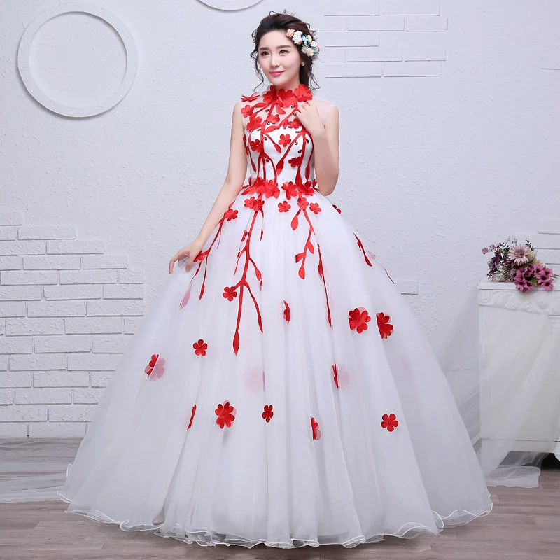 3 цвета, красный, черный, синий, винтажное свадебное платье с высоким воротом и цветами г. Новинка, корейский стиль, принцесса, дешевые кружевные бальные платья, Vestidos De Novia