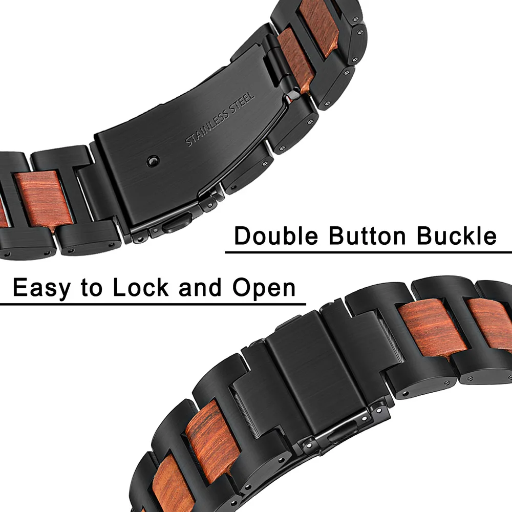 Ремешок из натурального дерева и нержавеющей стали для часов Asus ZenWatch 1 2 Men