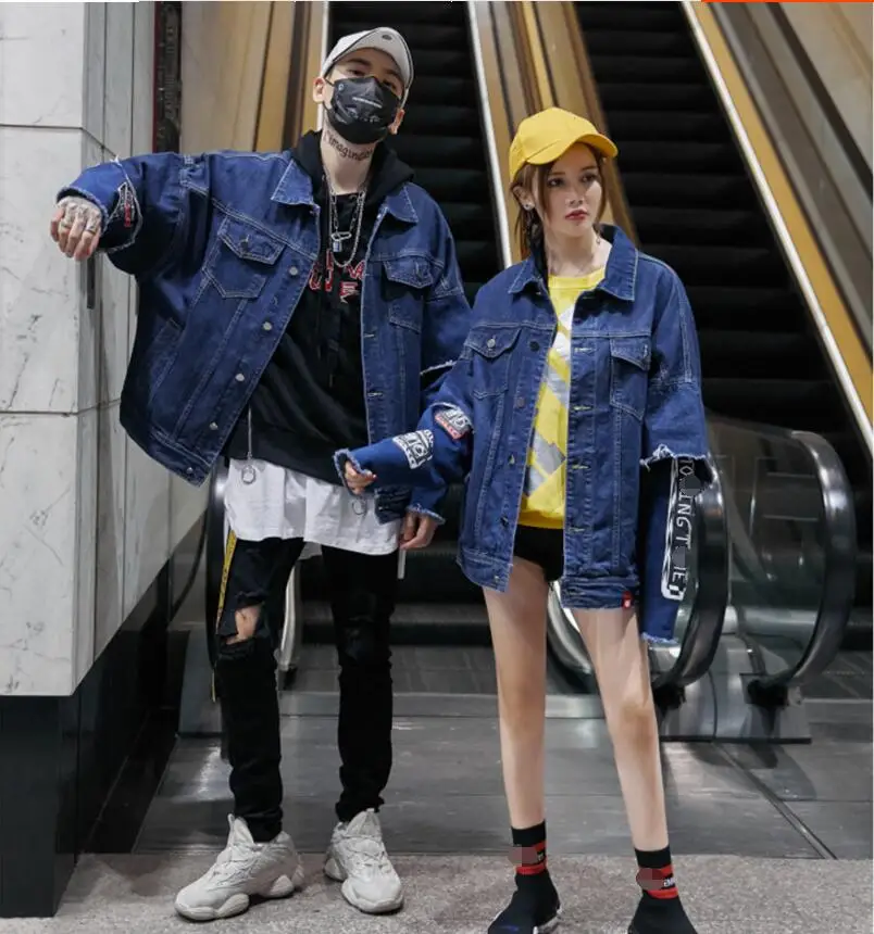 Популярные логотип в стиле хип-хоп печать надписи джинсовая куртка для пар и Корейский версии осень тенденция студент Куртки