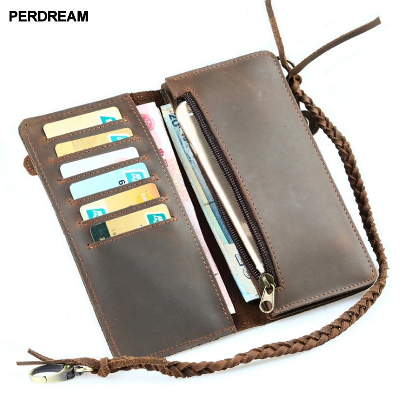 

Leather long wallet, old man crazy horse, men's handbag, lanyard wallet wholesale