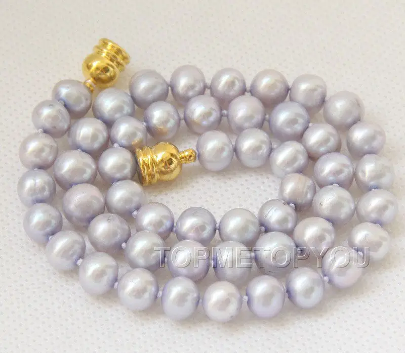 

Free Shipping >>>>beautiful! 9mm near round light blue pearls necklace E2120