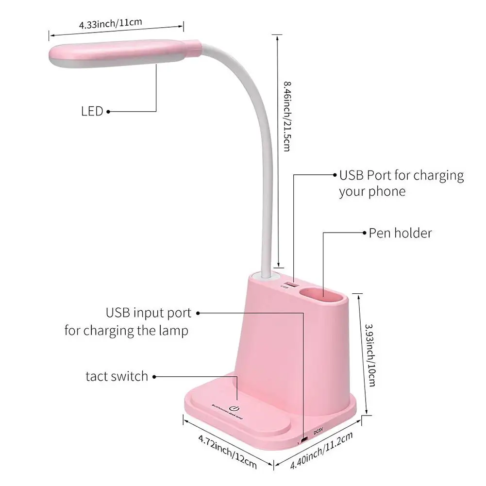 Светодиодный настольный светильник, настольная лампа, держатель для ручки, USB, складной ночник, лампа для защиты глаз с вентилятором, для телефона, для детей, для чтения, спальни
