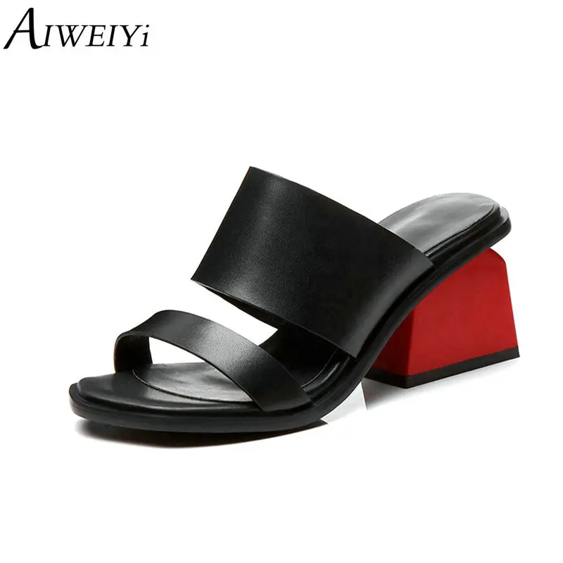

AIWEIYi Women Slippers Flip Flops Open Toe Sandals Spike Heels Slippers Sandals Platform Genuine Leather Summer Slippers Women