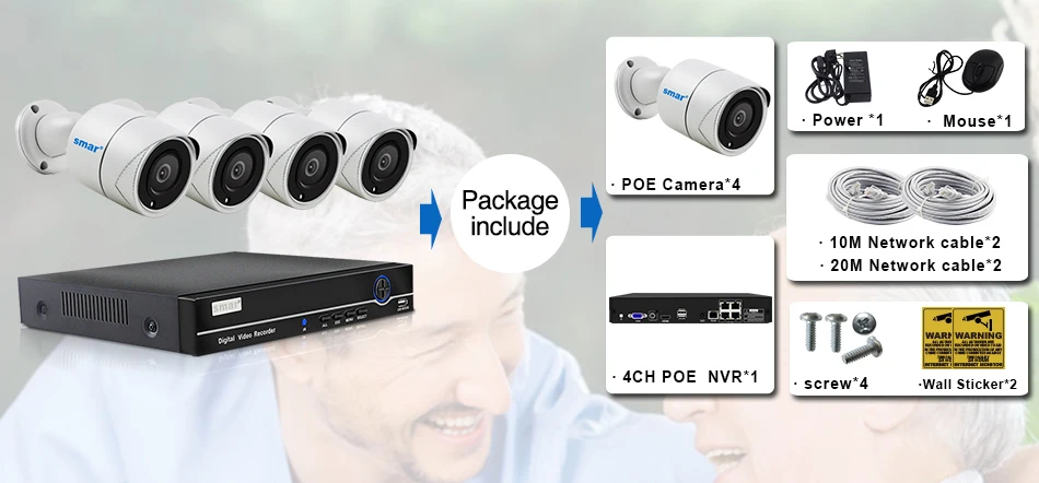 Sm4ch 4MP POE NVR комплект ip-камера CCTV Система HDMI камера безопасности Система H.265 IP камера наружная металлическая Всепогодная 2 ТБ HDD