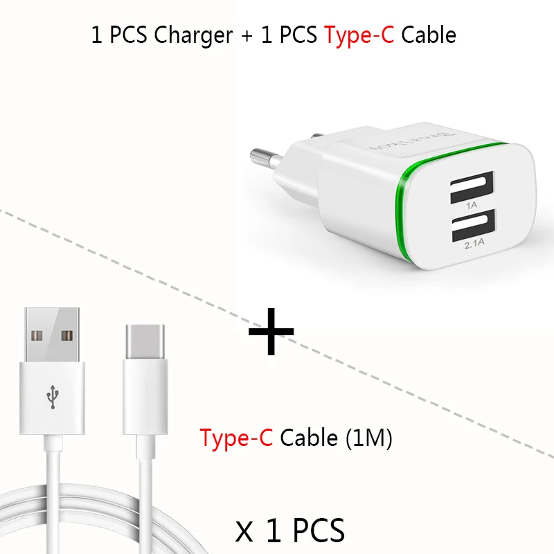 Универсальное настенное зарядное устройство USB для iPhone Samsung S 6/7/8 Plus Micro Type C Кабель