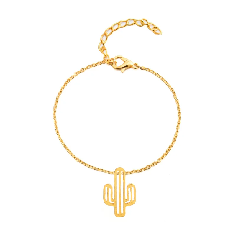

Gold Delicacy Stainless Steel Cactus Charm Bracelet 2017 Women Fashion Party Jewelry Accessory for women free shipping girl