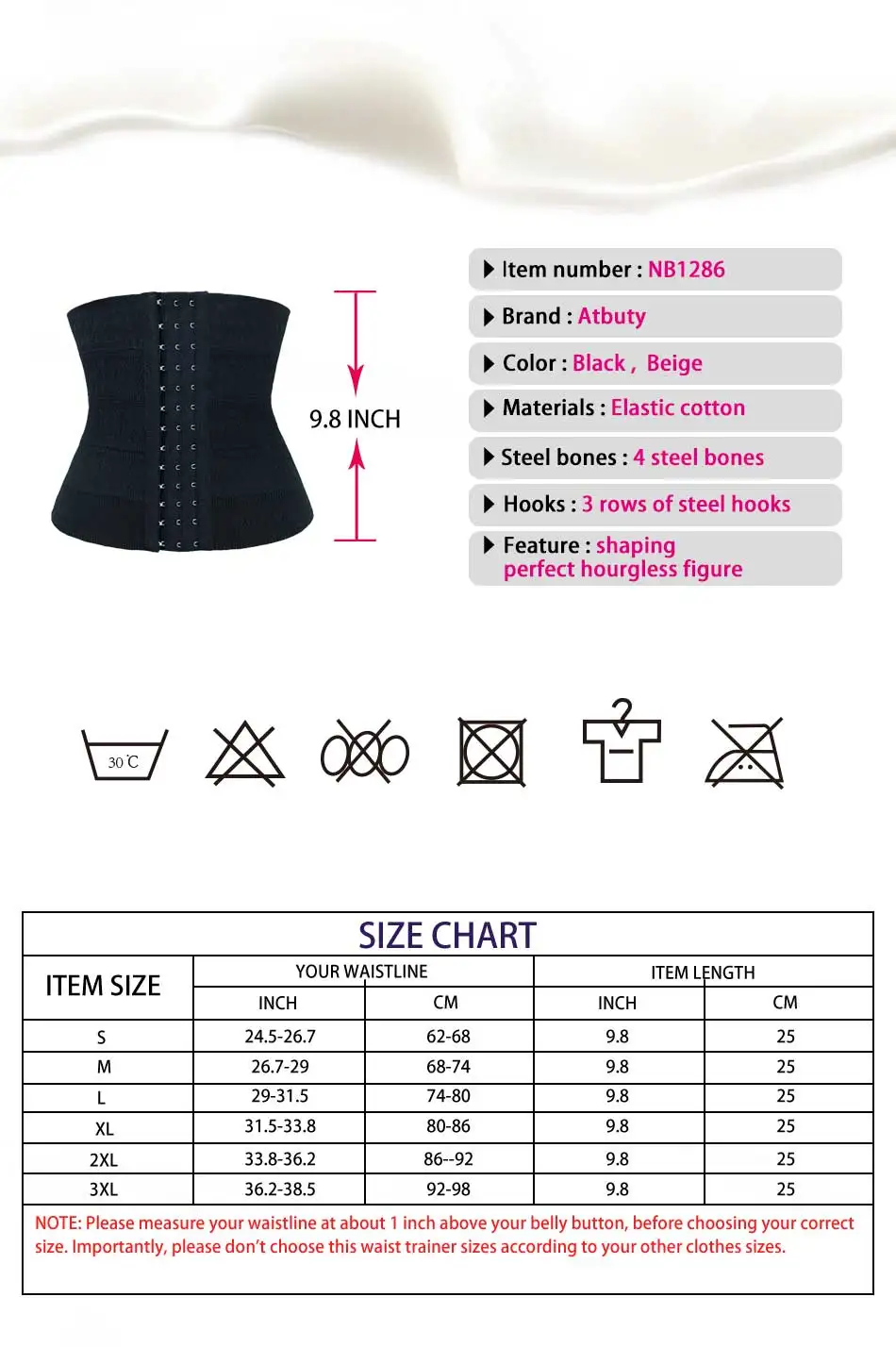 NB1286 02 Atbuty Underwear Waist Trainer Body Shaper Steel boned Underbust Control Tummy Belt Outdoor Waist Cincher Slimming Shaperwear (4)