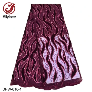 

Latest Style High Quality African Velvet Lace Fabric with Sequins Nigerian Lace Fabrics for Wedding Party DPW-816