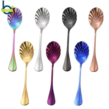

OBR 304Stainless Steel Shell Shape Spoon Espresso Tea Stirring Mixing Serving Spoon Ice Cream Coffee Scoop Kitchen Accessories