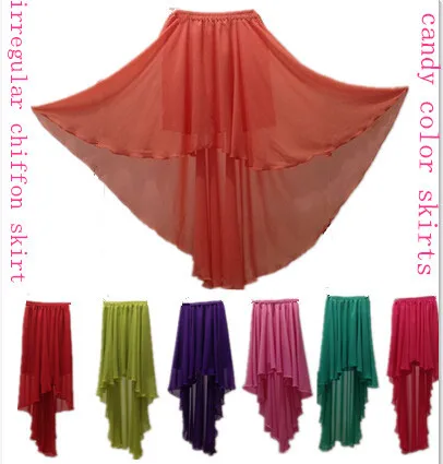 Летние Длинные асимметричные шифоновые юбки, Большие размеры женские сексуальные юбки, радужные цветные юбки для вечеринок