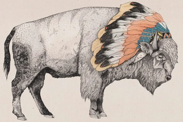 Modern Nordic Hd Dicetak Indian Bison Hewan Putih Art Print Poster