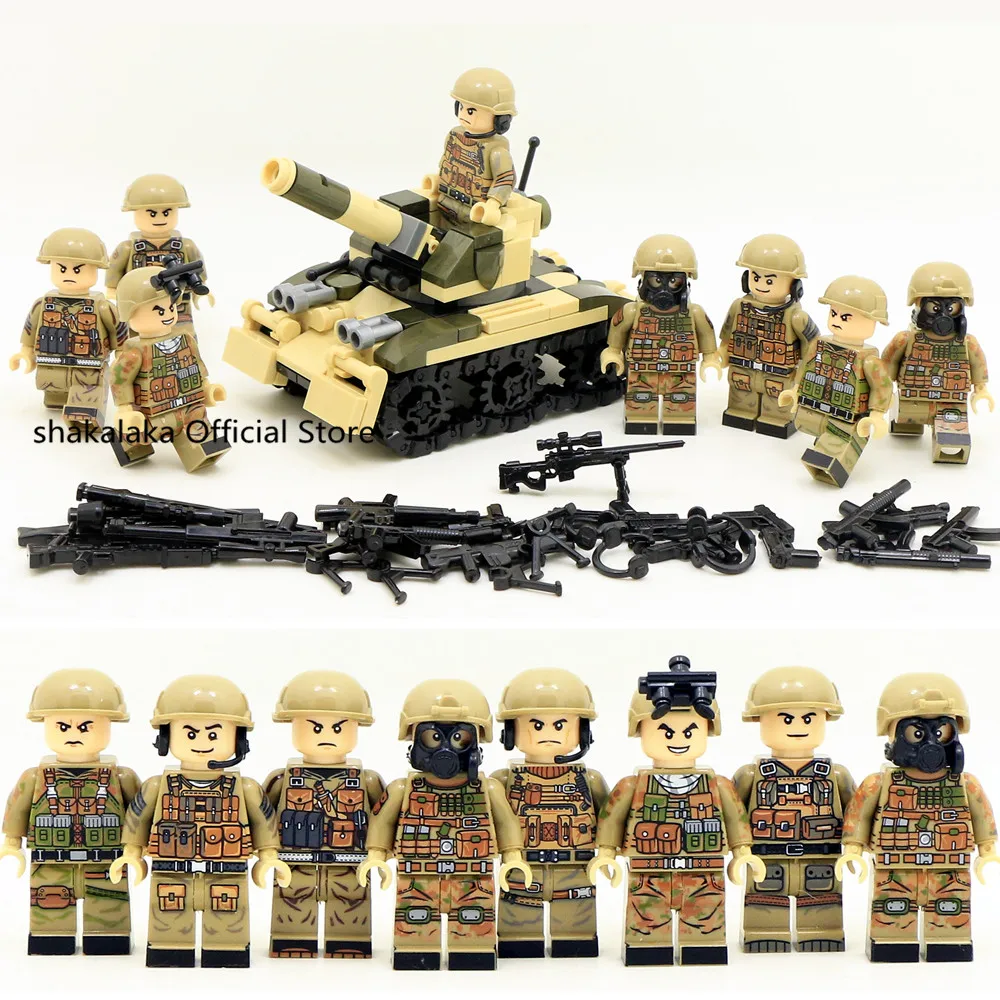 

8pcs MILITARY World War Weapon SWAT Soldiers Tank Creator Army Navy Seals Team Building Blocks Bricks Figures Toys Boys Children