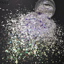 50 г x Белый с синим светильник сверкающий блеск смешанный размер Шестигранная форма порошка для гель-дизайна ногтей и рукоделия украшения