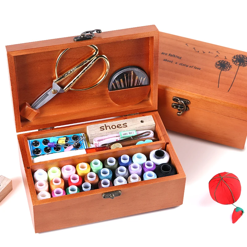 

Korean version of solid wood sewing box storage box a variety of tools set drawer sewing box home hand stitching manual