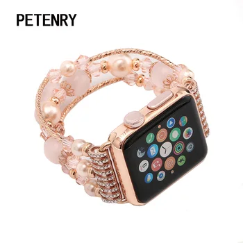 

Agate Beads Pearl Bracelet Watch Strap for Apple Watch 44m 40mm Series 4 3 2 1 Band for iWatch Women's Watchband 42mm 38mm