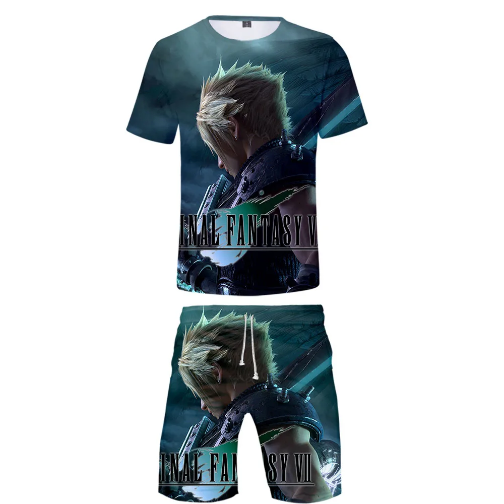 Final Fantasy VII Men's Short Sleeve T shirt and Beach shorts Set 3D Harajuku Hot Men/Women Summer Set FF7 Short Sleeve T shirt