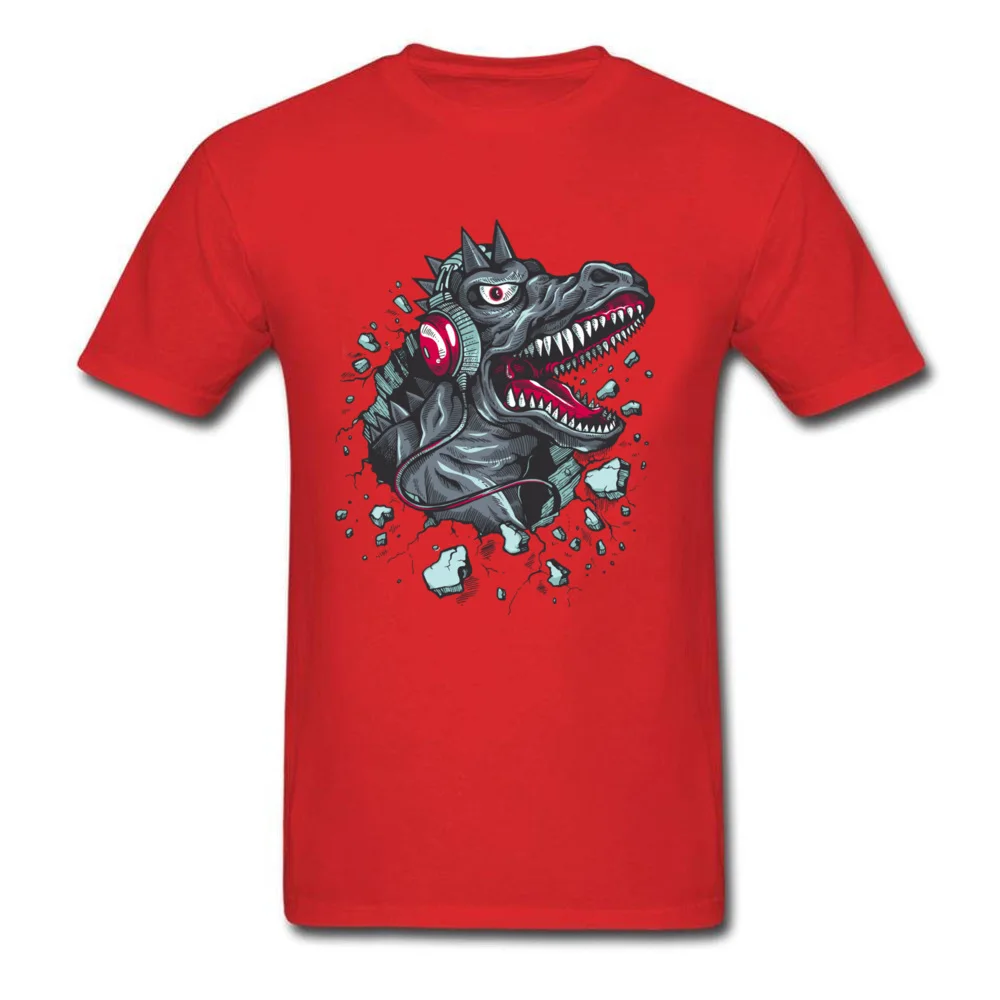 Funny Music Dino Tops Shirt for Boys Funny Fall Crewneck 100% Cotton Short Sleeve T-Shirt Design Tee Shirts Drop Shipping Music Dino red