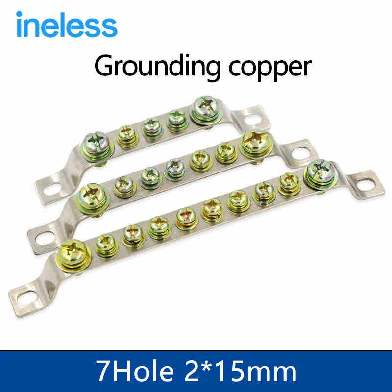 1PCS 7Hole 2*15mm Copper terminal grounding copper strip terminal block Grounding copperin