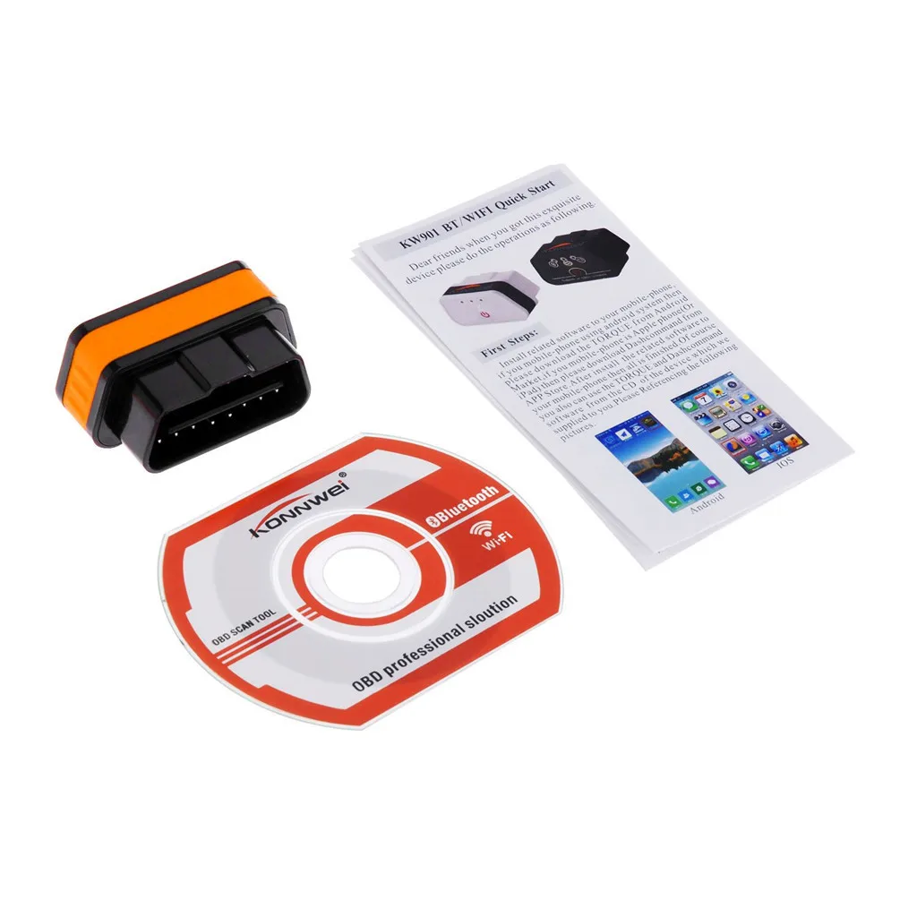 Автомобильный диагностический сканер кодов Konnwei KW901 ELM327 OBD2 интерфейс Bluetooth 3 0