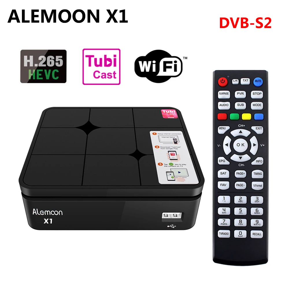 

ALEMOON X1 DVB-S2 Digital Satellite Receiver H.265 Decoder Built-in 2.4G WiFi 1080P Full HD TV Turner+1 Year Europe Clines Cccam