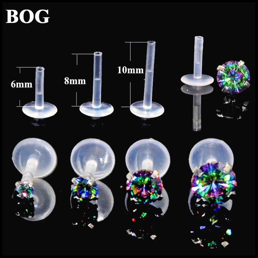 

Lot 4Pcs Rainbow Zircon Bioplast Labret Monroe Lip Stud Ear Cartiliage Tragus Helix Piercing stud Ring 16g Body Jewelry