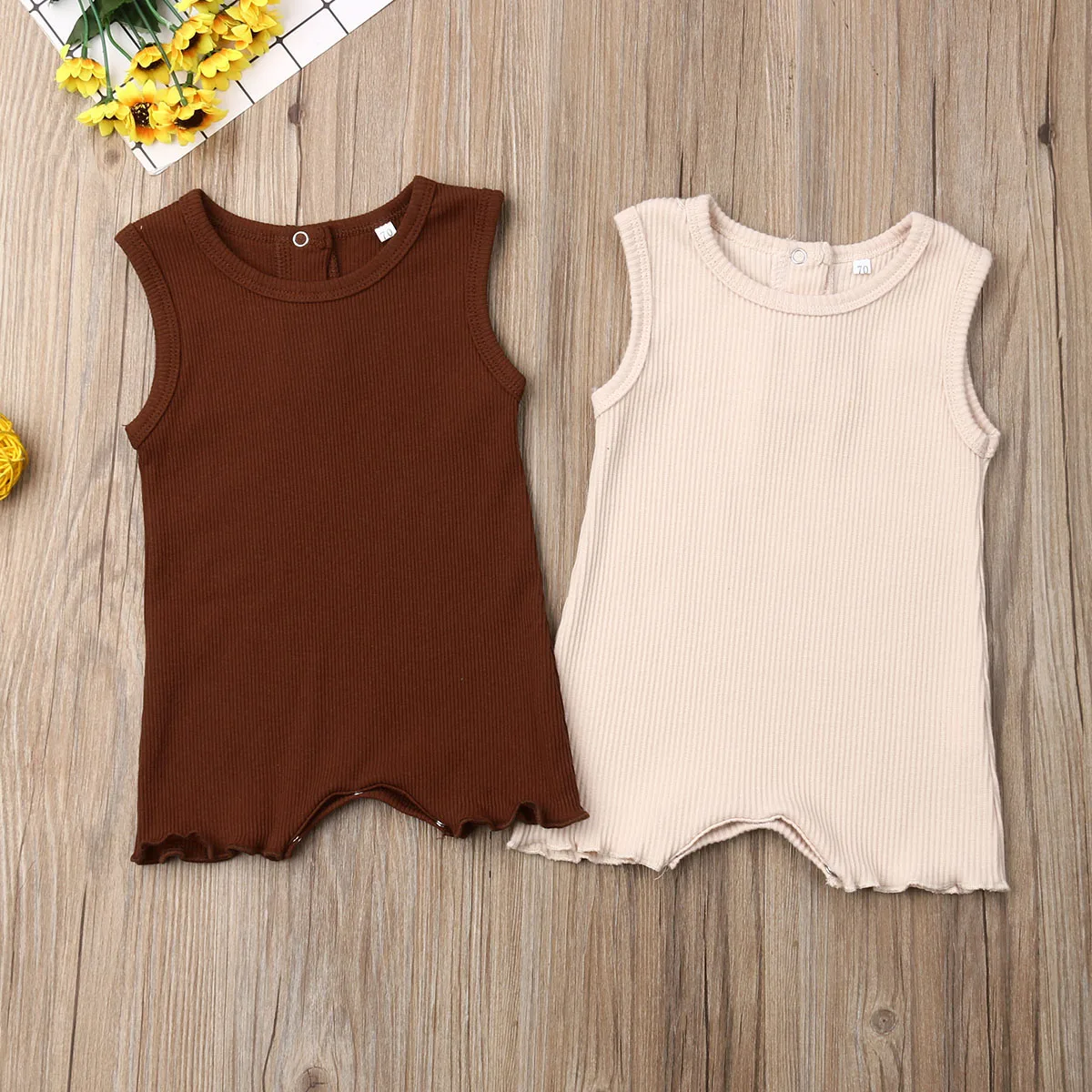 

US Stock 0-24M Newborn Infants Baby Boy Girl Sleeveless Solid Romper One Piece Jumpsuit Knited Outfit Sumsuit Clothes